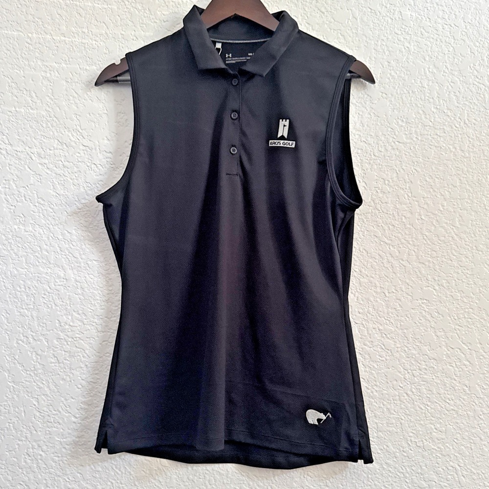Under Armour HeatGear Fitted Golf Polo Sleeveless Arcis Gol Black Women's Size M